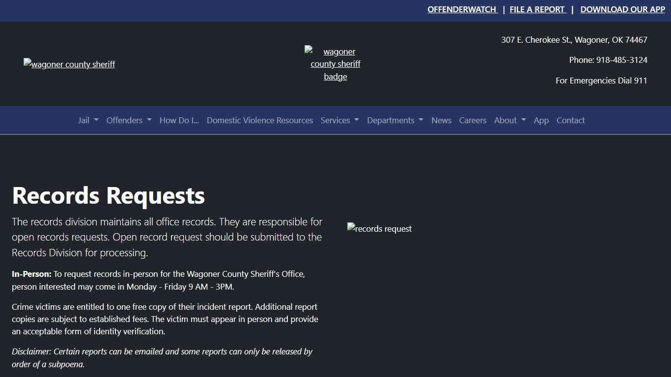 Records Requests - Wagoner County Sheriff's Office